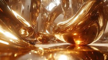 Golden Abstract Sculptures with Reflective Surfaces in Modern Architecture photo