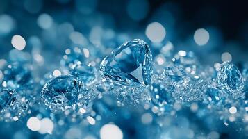 Elegant Blue Diamonds with Bokeh Background Creating a Luxurious Scene photo