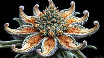 Close-Up of Unique Fractal Patterned Flower on Black Background photo