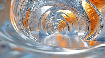 Futuristic Reflective Tunnel with Abstract Ice and Light Patterns photo
