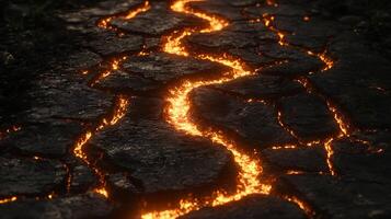 Close-Up of Lava Flowing Through Cracks in Volcanic Rock Surface photo