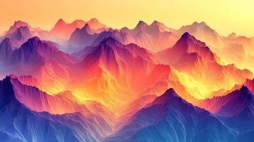 Abstract Colorful Mountainscape With Vivid Gradient Tones and Ethereal Lighting photo