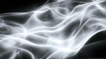Ethereal Abstract Light Waves With Floating Particles in Dark Background photo