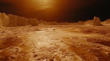 Spectacular Alien Landscape With Fiery-Hued Terrain and Towering Ice Formations photo