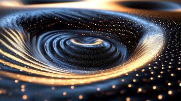 Abstract Golden Swirl With Dynamic Particle Elements in Blue and Black photo