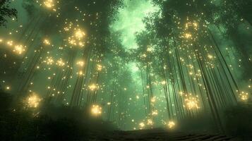 Enchanted Forest Illuminated by Magical Lights in a Mystical Atmosphere photo