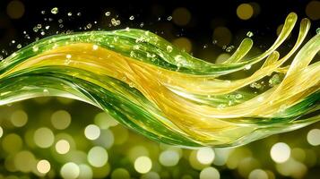 Abstract Green and Yellow Swirls With Sparkling Bokeh Background photo