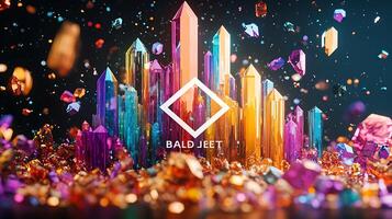 Vibrant Colorful Crystal Abstract with Floating Shards and Reflective Dark Background photo