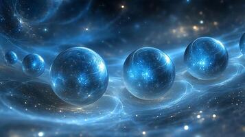Glowing Abstract Orbs Depicting Multiverse Concepts Amidst Cosmic Background photo