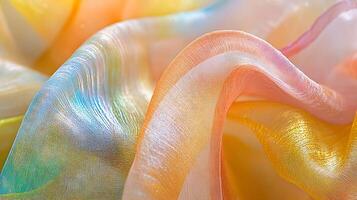 Vibrant Flow of Multicolored Sheer Fabric With Wavy Textures and Soft Layers photo