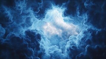 Dramatic Thunderstorm Clouds Illuminated by Vibrant Lightning Strikes photo
