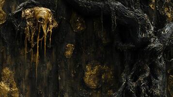 Abstract Golden and Black Surrealistic Artistic Texture with Flowing Forms photo