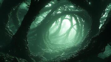 Enchanted Forest With Twisting Vines and Mystical Emerald Glow photo