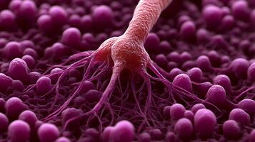 Microscopic View of Cancer Cell Invading Healthy Tissue with Metastasis photo