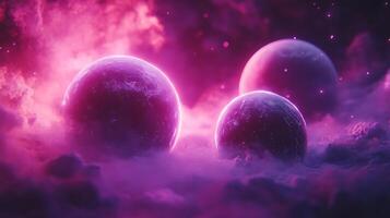 Mystical Planets in Vibrant Nebula with Sci-Fi Atmosphere photo