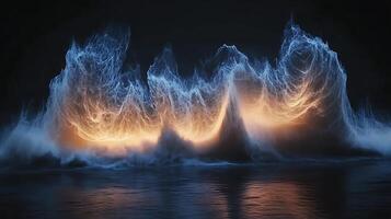 Spectacular Display of Bioluminescent Waves in the Dark Ocean Night photo