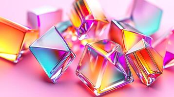 Vivid Abstract Composition of Colorful Glass Geometric Shapes on Gradient Background photo