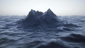 Serene Ocean Horizon with Calm Waves and Mysterious Distant Peaks photo