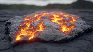 Molten Lava Flowing Across Scorched Earth in Vibrant Fiery Colors photo