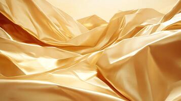 Golden Satin Fabric Folds Displaying Luxurious Texture and Radiant Glow photo