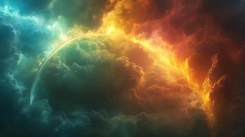 Colorful Cosmic Landscape with Abstract Clouds and Bright Nebula photo