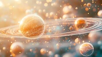 Abstract Cosmic Scene Featuring Glowing Spheres and Rotational Energy Patterns photo