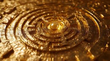Golden Abstract Labyrinth With Intricate Metallic Details and Centerpiece Orb photo