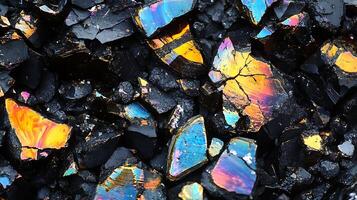 Close-Up of Iridescent Minerals Displaying Vivid Colors and Textures photo