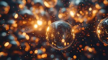 Abstract Floating Crystal Orbs with Glowing Particle Background photo