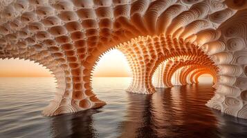 Surreal Coastal Cave with Intricate Patterns at Sunset photo