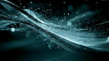 Abstract Waves with Glowing Particles and Sparkles on a Dark Background photo