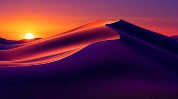 Sunset Over Vibrant Desert Dunes Illuminated in Warm and Cool Tones photo