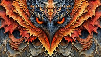 Intricate Digital Fractal Art Depicting a Vivid and Colorful Abstract Owl Design photo