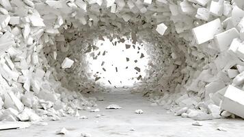 Abstract Broken White Tunnel Creating a Dynamic and Futuristic Environment photo