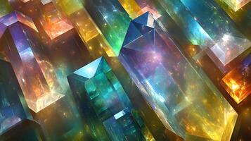 Abstract Colorful Crystal Structures With Ethereal Lighting and Sparkling Glow photo
