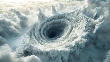 Majestic Frozen Vortex Amidst Cloudscapes in a Surreal Winter Realm photo