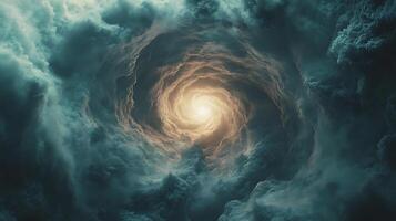 Surreal Turbulent Clouds Forming a Radiant Spiral Light Vortex photo