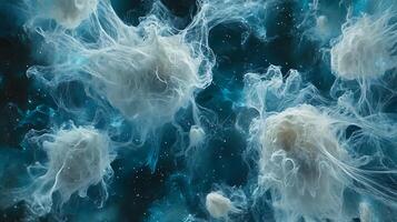 Abstract Ethereal Glowing White Structures on a Cosmic Blue Background photo