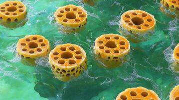 Close-Up of Honeycomb Structures in Green Fluid Artistic Representation photo