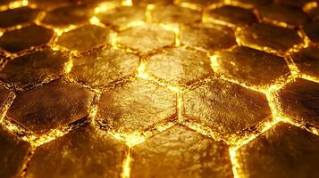 Golden Honeycomb Texture With Vibrant Shimmering Hexagonal Patterns photo