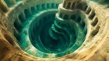 Spiral Underground Labyrinth with Arches and Mystic Illumination photo