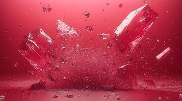 Explosive Red Ice Fragmentation in Abstract Dynamic Motion on Vibrant Background photo