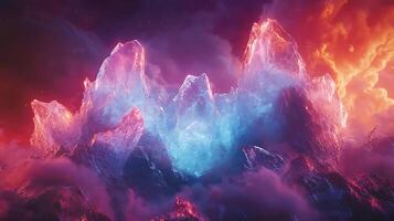 Vivid Abstract Ice Mountain With Radiant Glowing Colors in a Surreal Setting photo