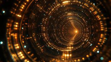 Bright Abstract Tunnel with Golden Lights and Futuristic Design photo