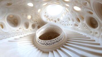 Intricate Modern Staircase in Sculptural Artistic Design with Circular Motifs photo