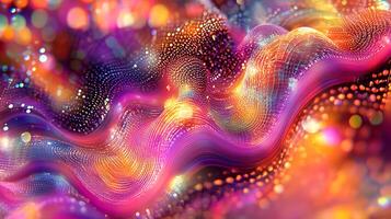 Vivid Abstract Display of Colorful Waves and Twinkling Bokeh Dots photo