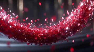 Dynamic Flow of Red Glitter in Luminescent Surroundings photo