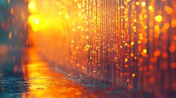 Golden Hour Sparks Over Flowing Water Under Soft Bokeh Lighting Effects photo