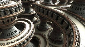 Abstract Architectural Metallic Structure with Complex Geometric Patterns photo
