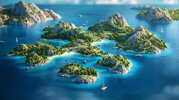 Aerial View of Tropical Islands Surrounded by Crystal Blue Water photo